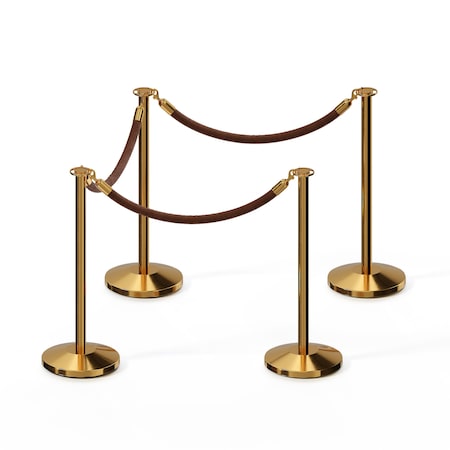 Montour Line Stanchion Post and Rope Kit Pol.Brass, 4 Flat Top 3 Tan Rope C-Kit-4-PB-FL-3-PVR-TN-PB